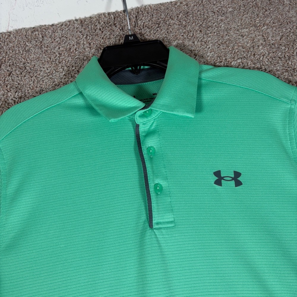 Under Armour Mens Loose Fit Performance Polo Shirt Mint Green Stripe MD 19352